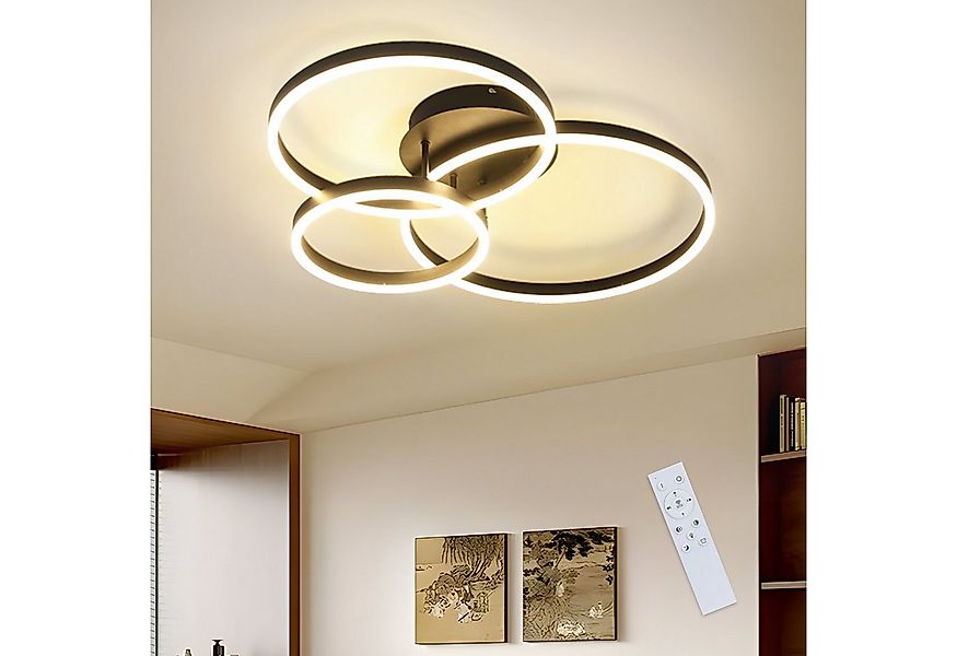 Nettlife LED Deckenleuchte Schwarz Dimmbar 82CM 74W mit 3 Ring, mit Fernbed günstig online kaufen