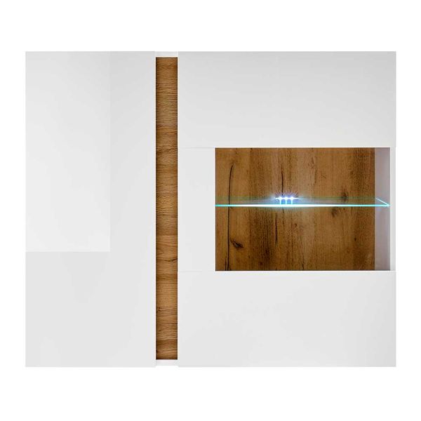 Wohnzimmer Wandvitrine in Weiß und Wildeiche Optik Skandi Design günstig online kaufen