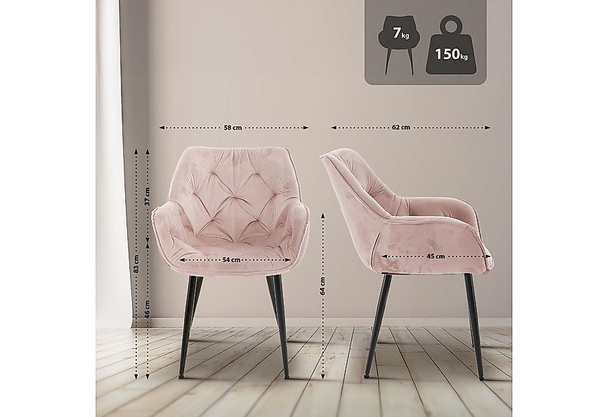 CLP Esszimmerstuhl Tanna Samt (1er, 1 St), Armlehnen, 4-Fuß-Stuhl, Metallge günstig online kaufen