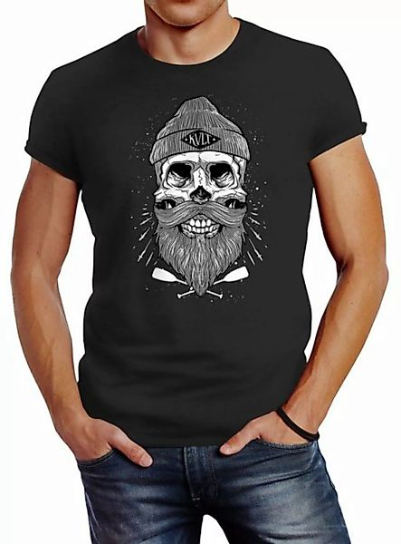 Neverless Print-Shirt Herren T-Shirt Captain Skull Beard Totenkopf Bart Kap günstig online kaufen