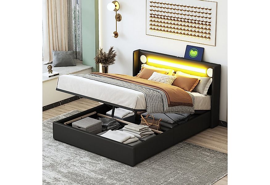 STILVORA Polsterbett 140x200 Kinderbett mit LED & USB-Anschluss,Jugendbett günstig online kaufen