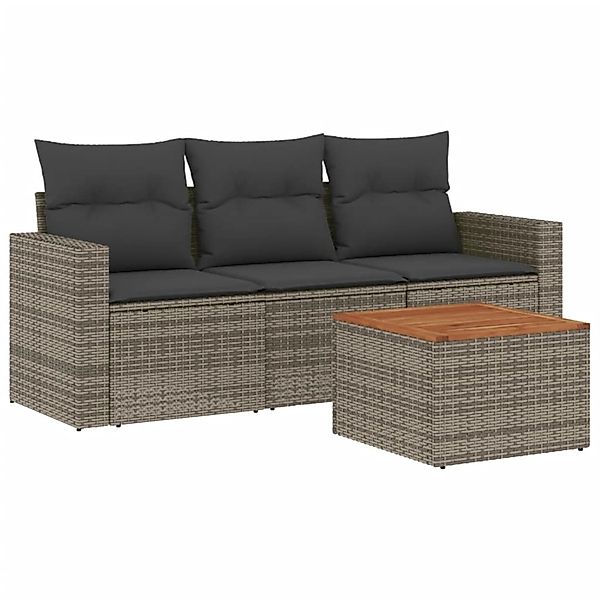 vidaXL 4-tlg Garten-Sofagarnitur mit Kissen Grau Poly Rattan Modell 14 günstig online kaufen