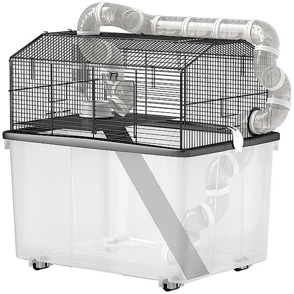 PawHut Hamsterkäfig, Hamsterkäfig mit Rampe, Futternapf, Trinkflasche, Rohr günstig online kaufen