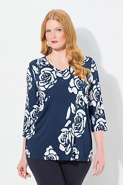 Ulla Popken T-Shirt Slinkyshirt floraler Druck V-Ausschnitt 3/4-Arm günstig online kaufen