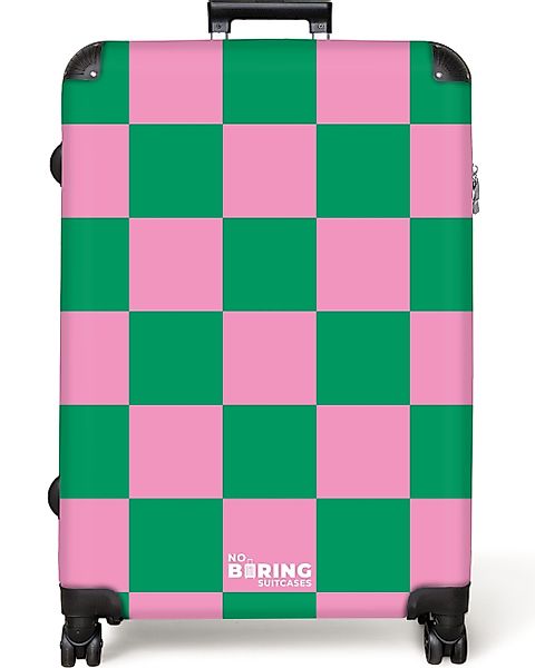 NoBoringSuitcases.com© Hartschalen-Trolley Rosa mit grünem Schachbrettmuste günstig online kaufen