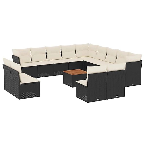 vidaXL 14-Tlg Garten-Sofagarnitur mit Kissen Schwarz Poly Rattan 3256266 günstig online kaufen