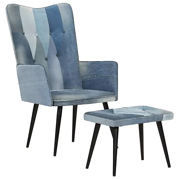 Vidaxl Sessel Mit Hocker Blau Denim Patchwork Canvas günstig online kaufen
