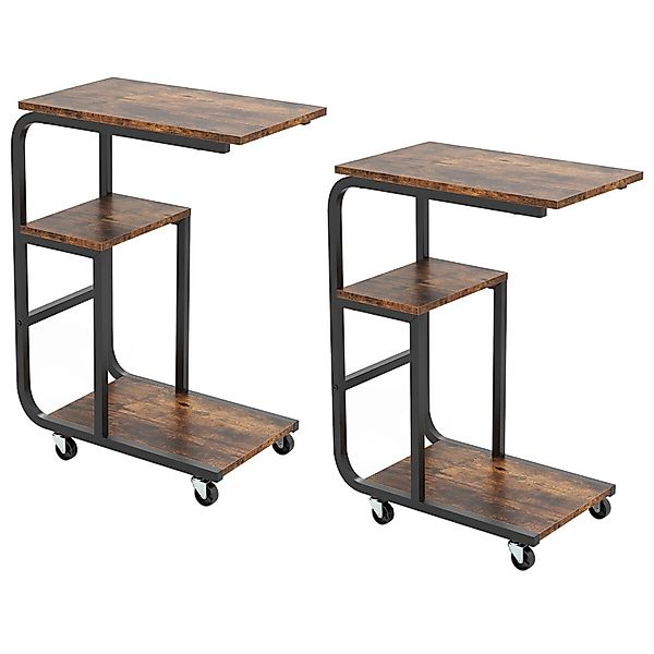 Costway Beistelltisch 2er Set Sofatisch mit Rollen C-Form Kaffeetisch günstig online kaufen