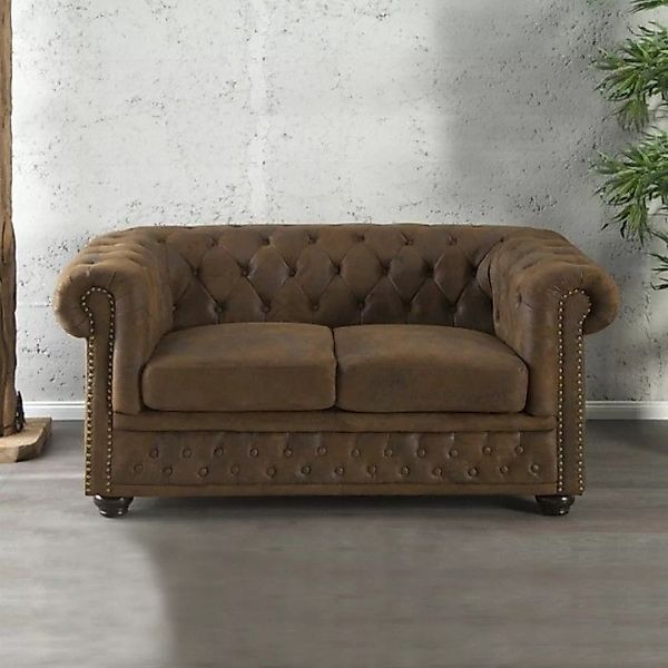 2er Sofa WINCHESTER Braun im klassisch englischen Chesterfield-Stil günstig online kaufen