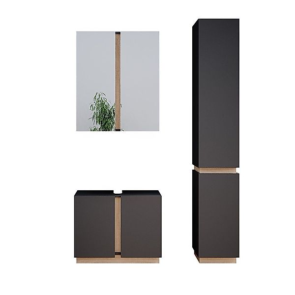 Vicco Badmöbel-Set Gloria, Anthrazit/Sonoma, 3 Teile, günstig online kaufen