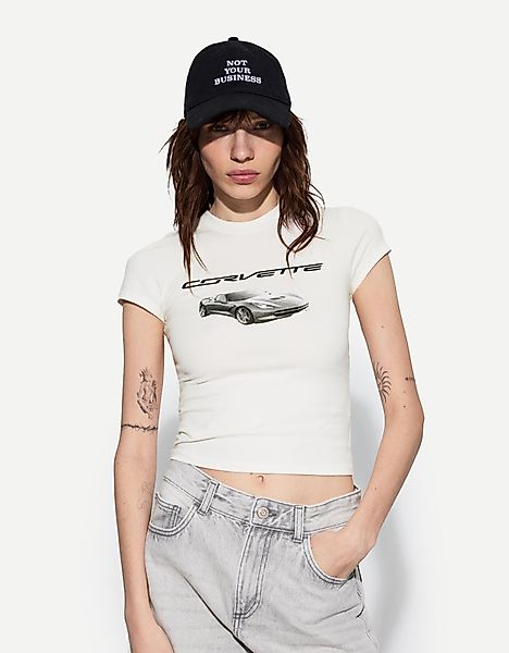 Bershka T-Shirt Corvette Mit Kurzen Ärmeln Damen S Weiss günstig online kaufen