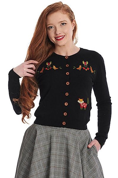 Banned Strickjacke Scandi Fox Cardigan Schwarz Vintage Fuchs Rockabilly günstig online kaufen