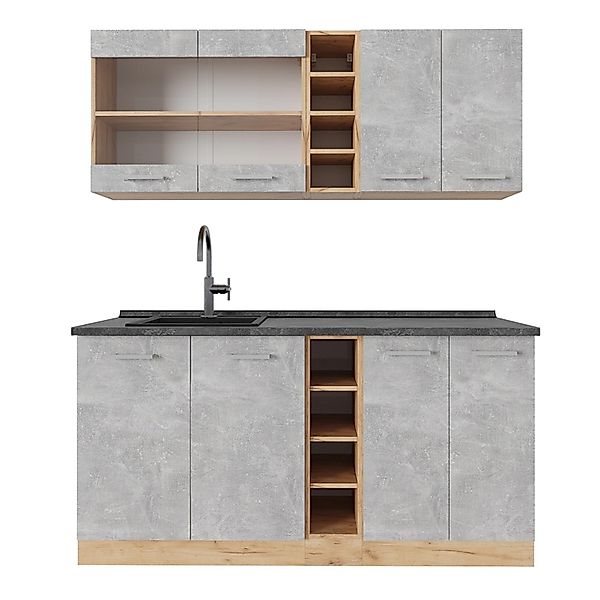 Vicco R-Line Singleküche Beton/Goldkraft Eiche 160 cm AP Anthrazit ohne E-G günstig online kaufen