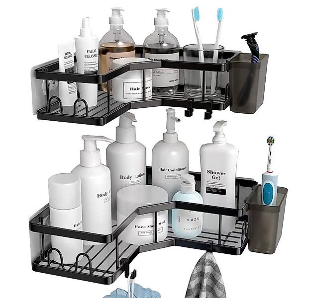 PFCTART Duschablage Ohne Bohren Schwarz Eckregal, Duschregal Schwarz Ecke 2 günstig online kaufen