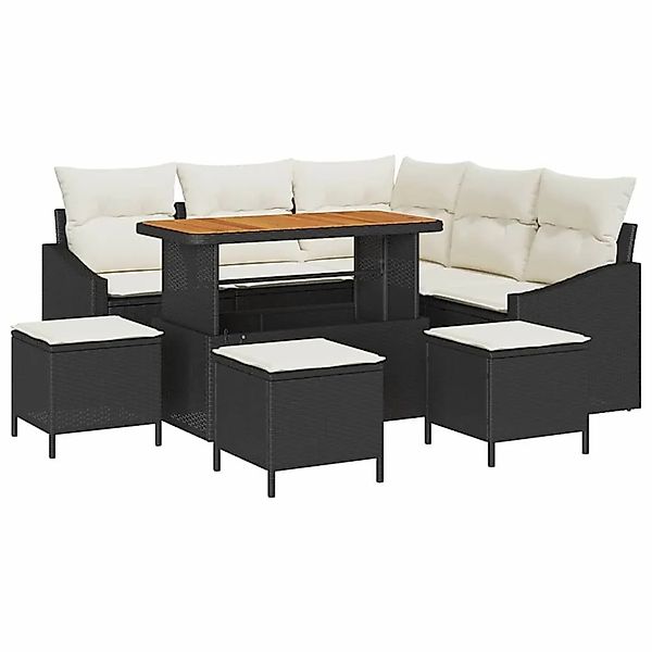 vidaXL Gartensofa-Set mit Kissen 9 Stk Schwarz Poly Rattan 3364610 günstig online kaufen