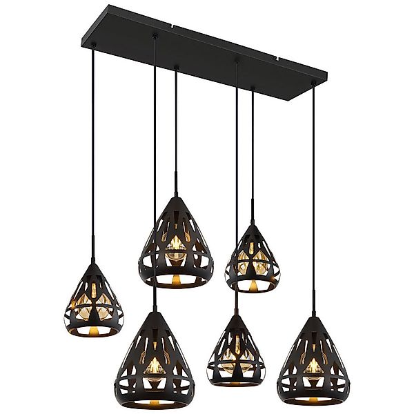 GLOBO Pendelleuchte schwarz Metall B/H/T: ca. 43x120x90 cm E27 6 Brennstell günstig online kaufen