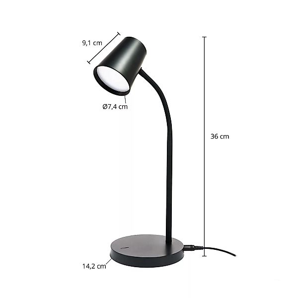 Lindby Ailina LED-Tischlampe, runder Fuß, schwarz günstig online kaufen