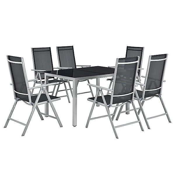 Juskys Aluminium Gartengarnitur Milano 7 Teilig mit Tisch und 6 Stühlen Sil günstig online kaufen