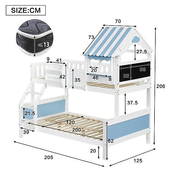 Flieks Etagenbett, Fensterform Kinderbett 90/120x200cm mit Schrägleiter & G günstig online kaufen