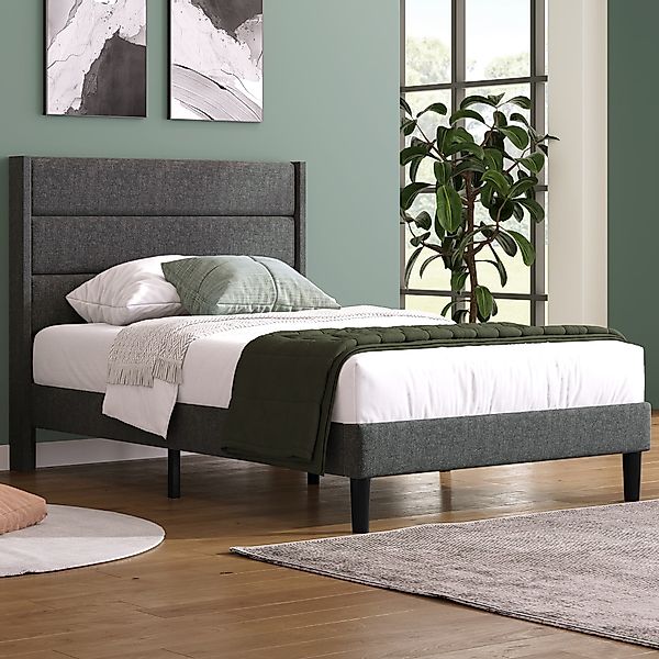 Einzelbett 90x200, mit Lattenrost und Kopfteil, gepolsterten Kopfteil, Bezu günstig online kaufen