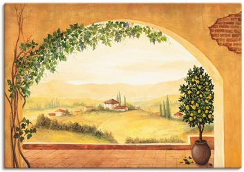 Artland Wandbild Weinranken vor der Toskanalandschaft, günstig online kaufen