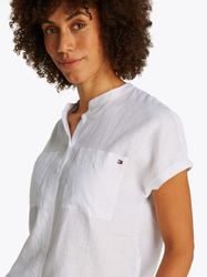 Tommy Hilfiger Kurzarmbluse "ESS LINEN COLLARLESS S/S BLOUSE" mit Logostick günstig online kaufen