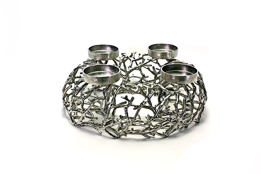 Astkranz mit 4 Kerzenhaltern – Adventskranz aus Aluminium silber Ø 39 cm günstig online kaufen