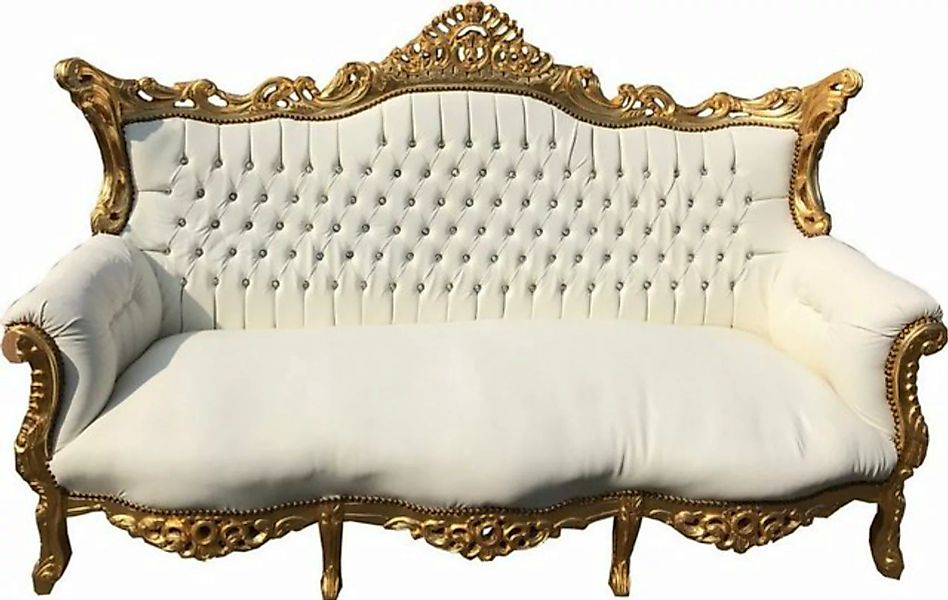 Casa Padrino 3-Sitzer Barock 3-er Sofa Master Weiss / Gold mit Bling Bling günstig online kaufen