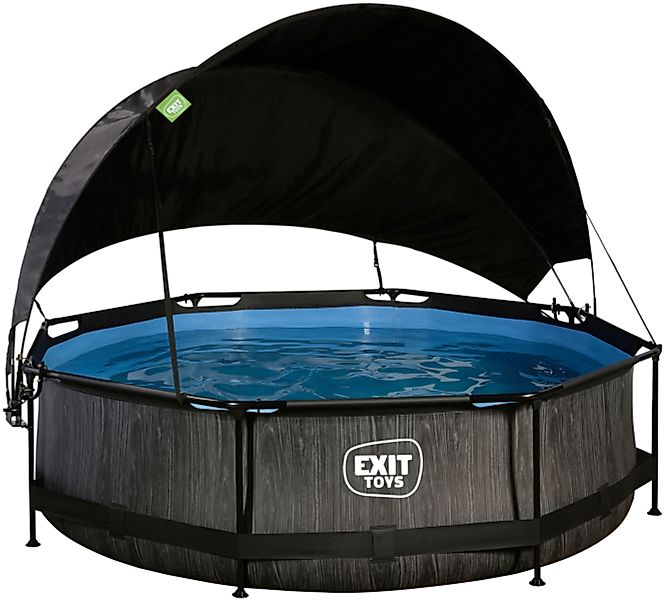 EXIT Framepool "Black Wood Pool ø300x76cm", mit Filterpumpe und Sonnensegel günstig online kaufen