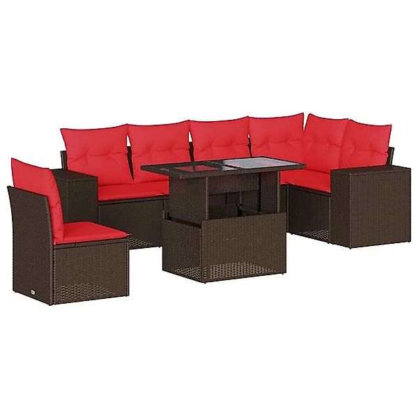 vidaXL 7-Tlg Gartensofa-Set mit Kissen Braun Polyrattan 3269204 günstig online kaufen
