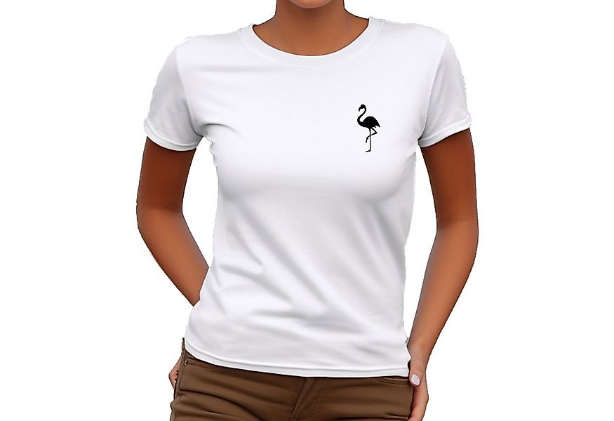 Banco T-Shirt Damen Sommer Flamingo Unifarben Rundhalsausschnitt Rundhalsau günstig online kaufen