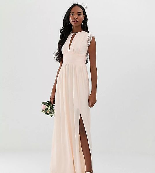 TFNC Tall – Maxi-Brautjungfernkleid in Perlrosa mit Spitzenbesatz günstig online kaufen
