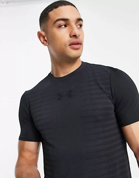 Under Armour – Nahtloses T-Shirt in Schwarz mit Schriftzug am Rücken günstig online kaufen