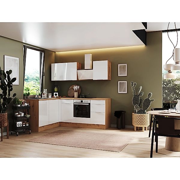 Respekta Selection Winkelküche Elisabeth RSL220AWH 220 cm Weiß-Artisan Eich günstig online kaufen