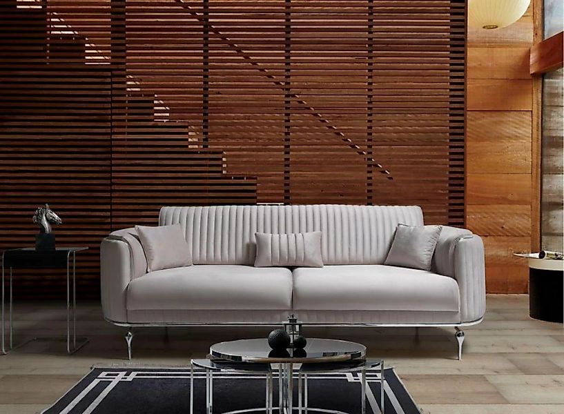 JVmoebel 3-Sitzer Weiß Sofa 3 Sitzer Wohnzimmer Möbel Textil Modern Dreisit günstig online kaufen