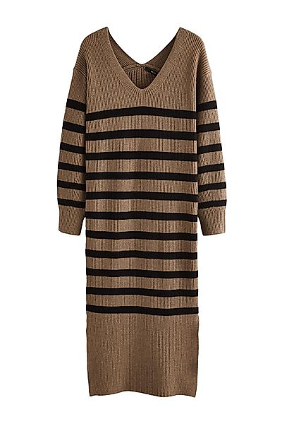 Next Strickkleid Geripptes Langarm-Pulloverkleid mit V-Ausschnitt günstig online kaufen