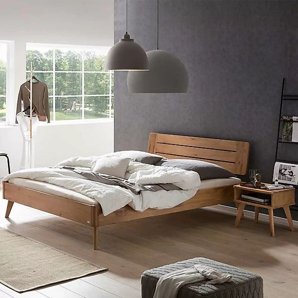 Massives Holzbett Wildeiche geölt in modernem Design 216 cm tief günstig online kaufen