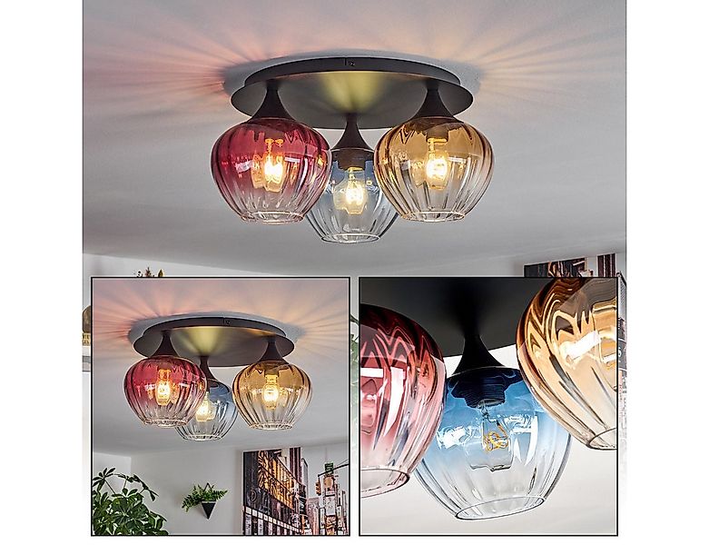 hofstein Deckenleuchte Deckenlampe aus Metall/Riffelglas in Schwarz/Rot/Bla günstig online kaufen