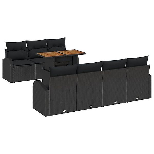 vidaXL Loungesofa 8-teilige Garten-Essgruppe mit Kissen Schwarz Poly Rattan günstig online kaufen