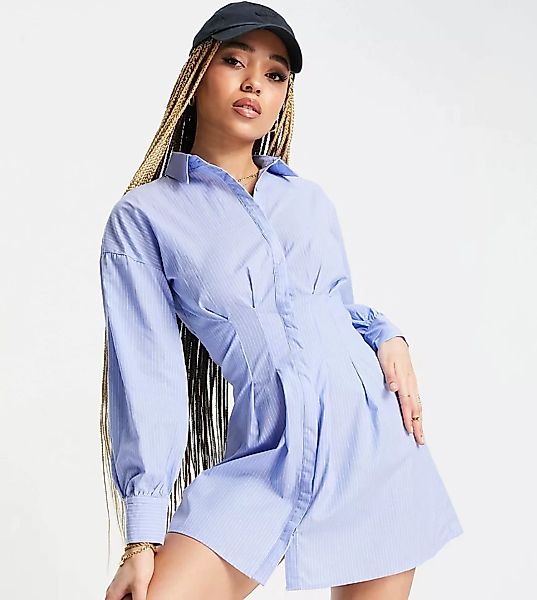 Missguided – Gestreiftes Hemdkleid mit elastischer Taille in Blau günstig online kaufen