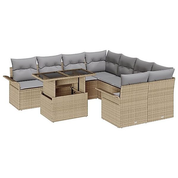 vidaXL Loungesofa 9-teiliges Garten Sofa Set mit Kissen Beige Poly Rattan, günstig online kaufen
