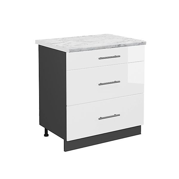 Vicco Küchenunterschrank Fame-Line Weiß Hochglanz/Anthrazit 80 cm mit 3 Sch günstig online kaufen