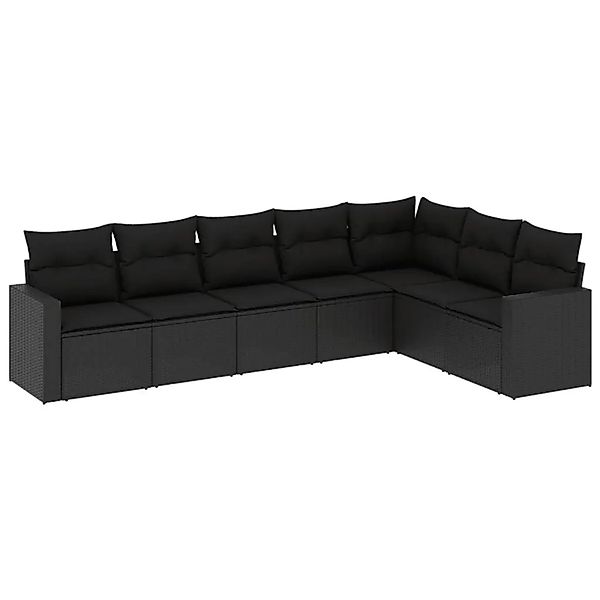 vidaXL 7-Tlg Garten-Sofagarnitur mit Kissen Schwarz Poly Rattan 3251382 günstig online kaufen