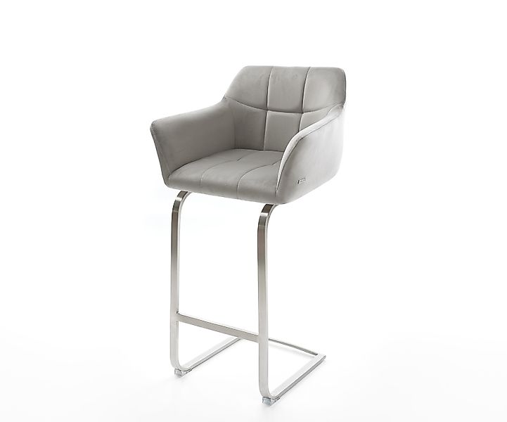 Barstuhl Yulo-Flex Samt Grau Freischwinger flach Edelstahl günstig online kaufen