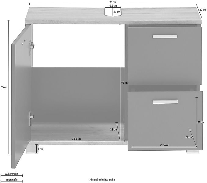 loft24 Waschbeckenunterschrank Badia Badezimmerschrank, Badmöbel, Badezimme günstig online kaufen