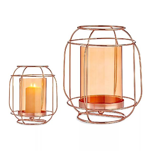 Kerzenschale Kupfer Bernstein Lanterne Metall Glas (19 X 20 X 19 Cm) günstig online kaufen