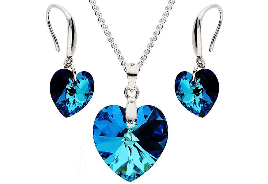 LÖB Ohrring und Ketten Set Kette Ohrringe 925 Silber Herz Kristall Set Blau günstig online kaufen