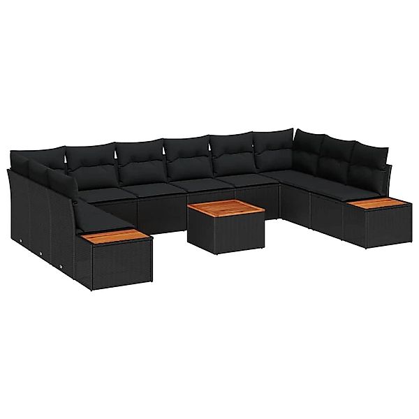 vidaXL Garten-Sofa-Set mit Kissen 11-Tlg Schwarz Poly Rattan 3348179 günstig online kaufen