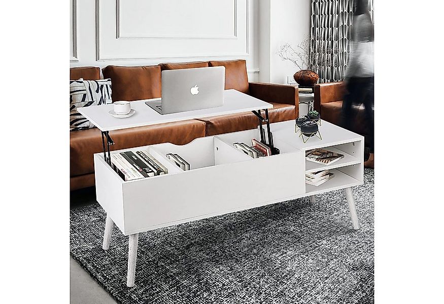 VOWNER Couchtisch Höhenverstellbar, mit Versteckten Fächern, Weiß günstig online kaufen