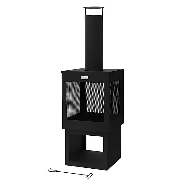 Ml-Design Gartenkamin mit Schornstein 128x40 cm Schwarz Stahl Outdoor günstig online kaufen